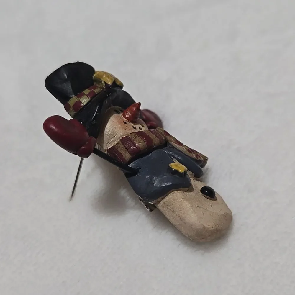 Hand Carved Wooden Snowman Brooch